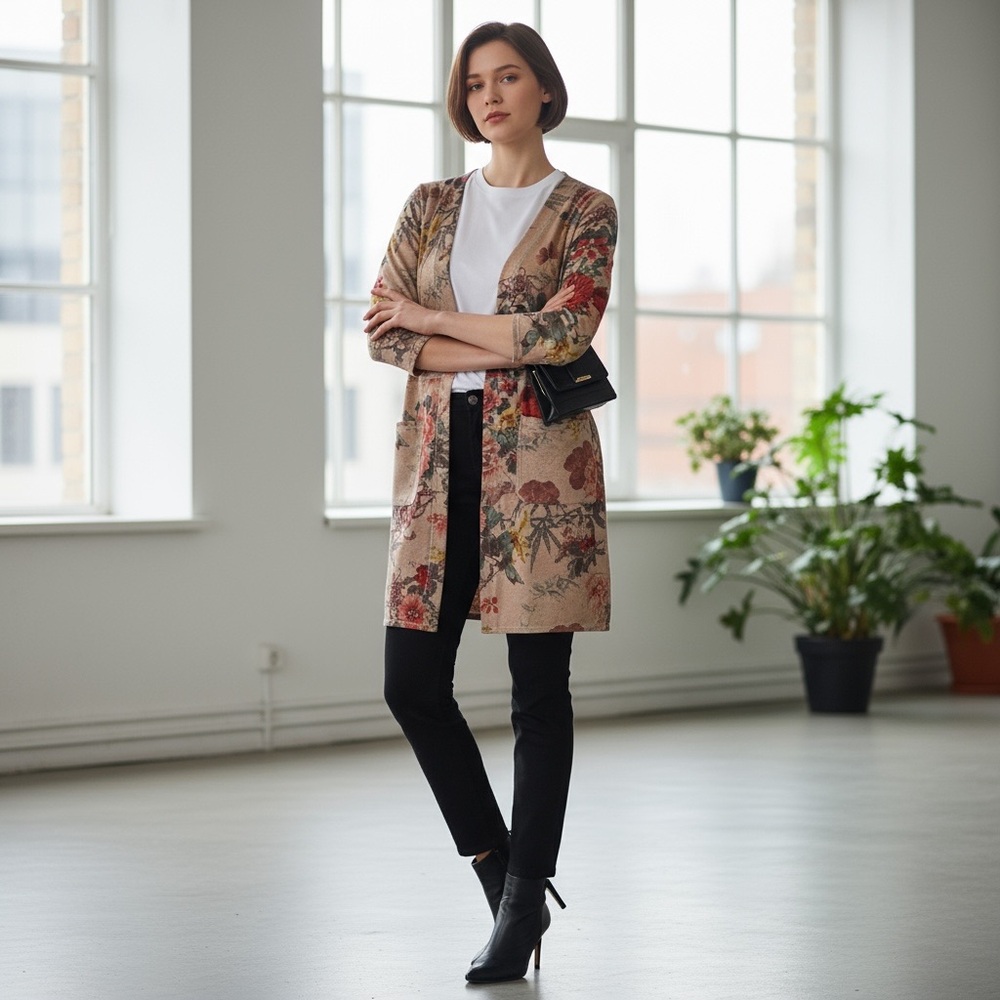 Anthropologie Solitaire Floral Longline Open Front Jacket โ Sizeโ S Small Coat